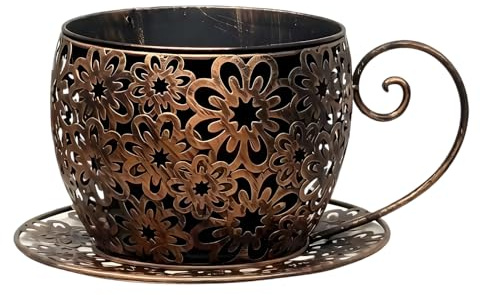 Mekalero Maceta decorativa de metal con temática antigua, para tazas de café, tanto para plantas de interior como para patios, decoración de flores de hierro antiguo