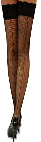 Yummy Bee - Fishnet Stockings - Hold Ups Black Stockings - Silky Silicone Lace Top Stockings - Seamed Stockings
