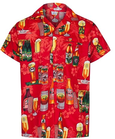 REDSTAR Camisa Hawaiana para Hombre, Manga Corta, Divertida y Casual, con Botones, Ideal para Disfraces, Despedidas de Soltero y Vacaciones en la Playa