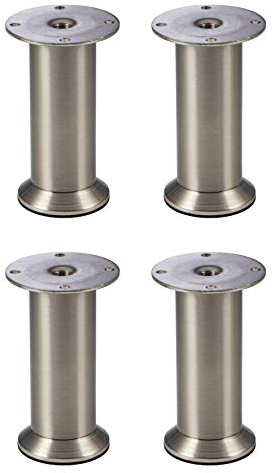 Gedotec Design Möbelfuß höhen-verstelllbar Sockelfuß Edelstahl-Optik - Vera | Moderner Sofafuß rund mit Höhe 100 mm | Kastenfuß mit Platte | 4 Stück - Moderner Metall Schrank-Fuß für Kommoden & Sofas