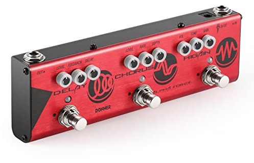 Donner Multi Guitar Effect Pedal Alpha Force 3 in 1 Effects Delay Chorus High Gain Distortion Pedal with Adapter