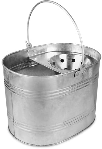 ASAB Heavy Duty Metal Mop Bucket Galvanised Steel Strong Handle Basket With Wringer General Cleaning Home Office Floor