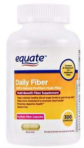 Equate Daily Fiber Multi-Benefit Natural Psyllium Husk Fiber, 300 Capsules (Pack of 2)