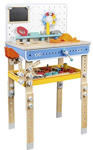 Leomark Set: Holz Werkbank für Kinder mit 117 Artikel – Mehrfarbiges Aktivitätscenter & Lernspielzeug Werkzeugbank ab 3 Jahren Holzspielzeug zum Schrauben & Bauen