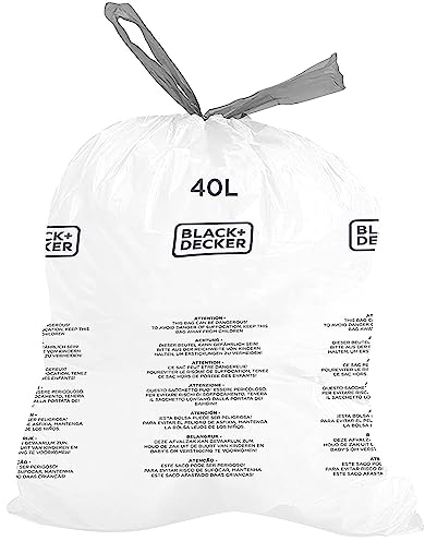 BLACK + DECKER BXBB00040E Drawstring, 20 Pack, White, 40L Bin Liner