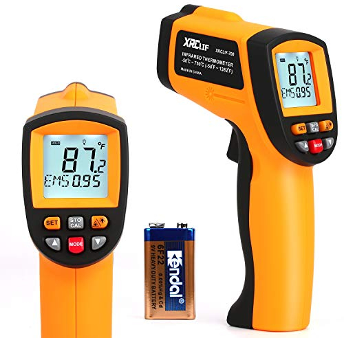 Thermomètre Infrarouge Numérique (-50℃～750℃), Pistolet de Température Laser sans Contact avec écran LCD, Emissivité réglable/Enregistrement de Données/Alarme de Température la plus basse Réglable