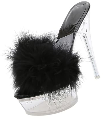 Holibanna Tacones Altos Pluma Con Tacones Altos Sandalias Plataforma Clara Zapatillas para Mujeres Talla 37, Negro , 37.5 EU