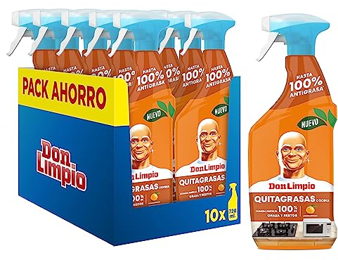 Don Limpio Quitagrasas Express, Detergente en Spray, 7.2 L (10 x 720 ml), Hasta un 100% de Poder Desegrasante, Aroma Cítricos, Mega Pack