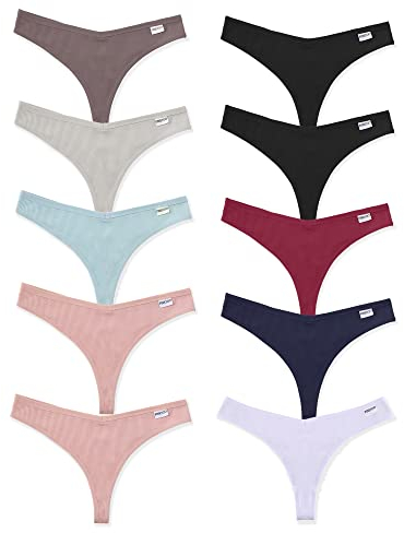 FINETOO 10er Damen Baumwoll Strings Set Tanga Unterhosen Frauen Weich Unterwäsche Niedrige Taille Slips Atmungsaktive Pants S-XL