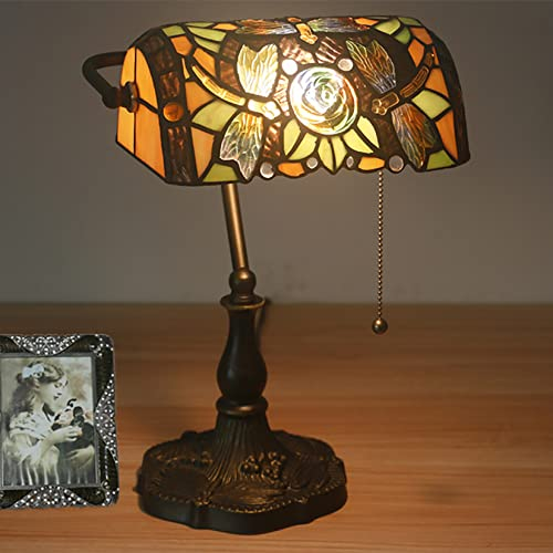 Vintage Schreibtischlampe Tiffany-Stil Libelle Banker Tischlampe 10 Zoll Klavierlampen Mit Reißverschlussschalter Für Arbeitsplatz Schlafzimmer, Arbeitszimmer, 16 Zoll Hoch