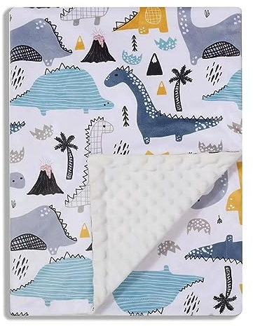 Donsonny Baby Blanket for Boys Girls Soft Minky with Double Layer Dotted Backing, Color Dinosaurs Printed 30 x 40 Inch Receiving Blanket