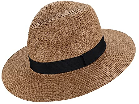 Moxamo Panama Hat Rollable Straw-Fedora Summer Beach Sun Hats Protection UPF50+ Wide Brim Floppy Ladies Straw Sunhat for Men Women Packable Holiday Beach Accessories