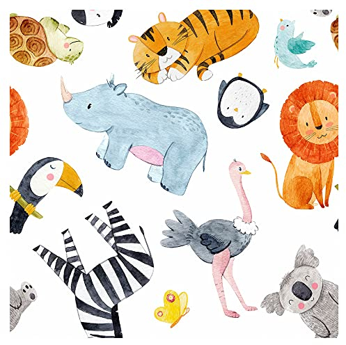 murando - Vlies Tapete Deko Panel Fototapete für Kinder Wanddeko 10 m Tapetenrolle Mustertapete Wandtapete modern design Dekoration - Zoo Tiere Löwe Tiger Zebra e-B-10020-j-a