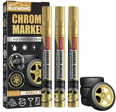 CAMEIRGOU Paint Marker Pen, 3PCS Metallic Acrylic Paint Pen, Gold And Silver Permanent Acrylic Markers, Tire Paint Marker Pen, Acrylic Paint Markers For Rock Painting, Ceramic, Glass, Wood (Gold)