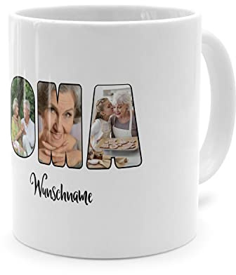 PhotoFancy® - Fototasse 'OMA' - Personalisierte Tasse mit eigenem Foto und Text selbst gestalten - Weiß
