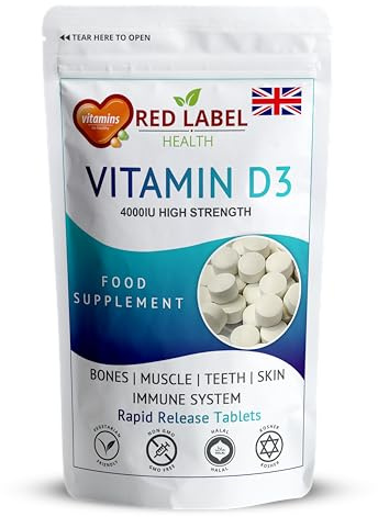 Red Label Health Vitamin D3 4000 IU, Pack of 30 Vitamin D Tablets (1 Month Supply), Healthy Teeth & Bones, Supports Immune System, High Strength Vitamin D Supplement for Men & Women, UK-Made