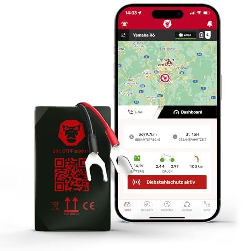 GPS Tracker Motorrad RideLink WingMan 2G | Live Tracking und Diebstahlmelder | Inklusive Motorrad Navigation, Routenplaner und Community | Robust, IP54 Wasserdicht und Staubdicht | made in Germany