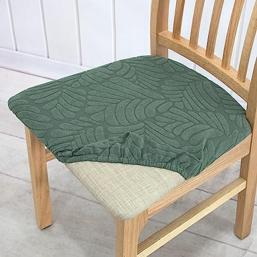 FANSU Stuhlbezug Sitzfläche Stretch, Blatt Form Jacquard Esszimmerstuhl Sitzbezüge 2 4 6 8er Set Stuhl Sitzbezüge Keine Rückenlehne Waschbar für Restaurant Bürostühle (6 Stücke,Grün)