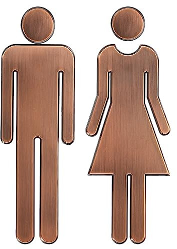 PATIKIL 7.9 Bathroom Sign, 1 Pairs Brushed Men Women Restroom Sign Self-Adhesive Toilet Door Decor Sticker for Office Business, Bronze Tone