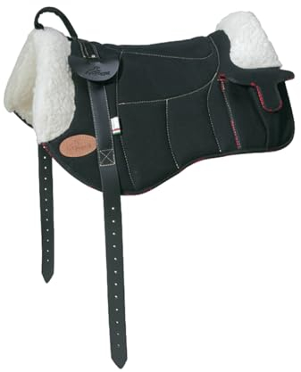 PIONEER Hästsadel i bomull och ull för naturberg, ridsadel tillverkad i Italien med vaddering, barback 58 x 46 cm med ridkudde i neopren - röd