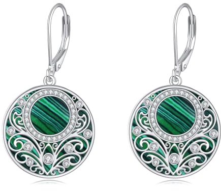 Malachit Drop Ohrringe Sterling Silber Filigrane Leverback Ohrringe Grüner Kreis Dangle Schmuck Geschenke für Damen Mädchen