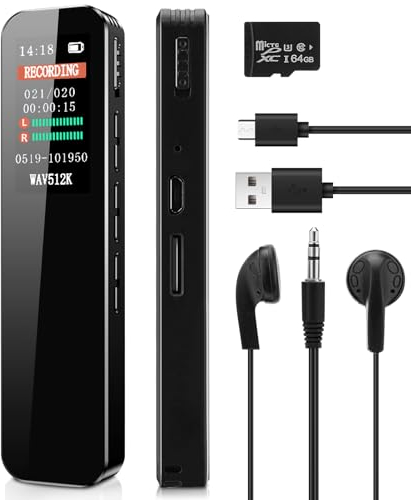 Digitales Diktiergerät, CestMall USB wiederaufladbares Sprachaufzeichnungsgerät, Mini-Diktiergerät Diktiergerät mit MP3-Player und 20 Stunden Aufzeichnung, tragbarer 64G-Audiorecorder für Vorlesungen