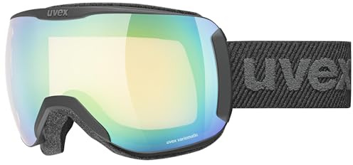 uvex downhill 2100 V - stylische, selbsttönende Skibrille mit Anti-Fog-Beschichtung für Damen und Herren - black matt/green-clear - one size