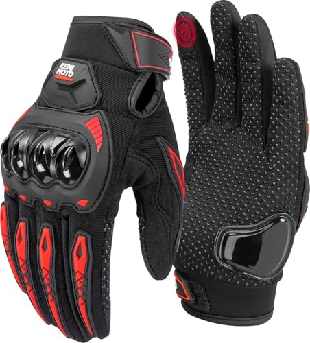 KEMIMOTO Motorcycle Gloves for Men/Women, Touchscreen Dirt Bike Gloves with Shell, Anti-Slip for Motorbike, Riding, Racing, Cycling, Dirt Bike, ATV, UTV, Motocross, BMX, Hiking (Red-M)