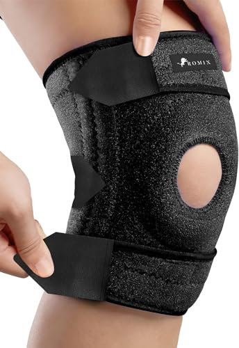 ROMIX Knee Support for Women Men, Adjustable Compression Knee Support Open Patella for Arthritis and Meniscus Tear, Knee Brace, Knee Sleeves Weight Lifting, Running, Sports, ACL - Black