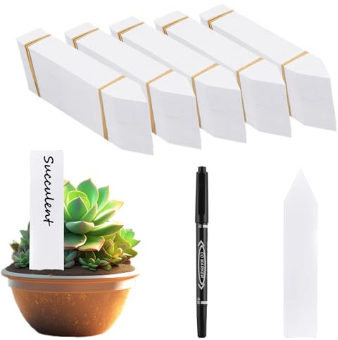 VEGCOO 350 Pcs Plastic Plant Labels for Outdoor Plants, White Reusable Plant Labels with Black Marker, Seed Labels for Marking Flowers Vegetable Plants Seedling Seeds