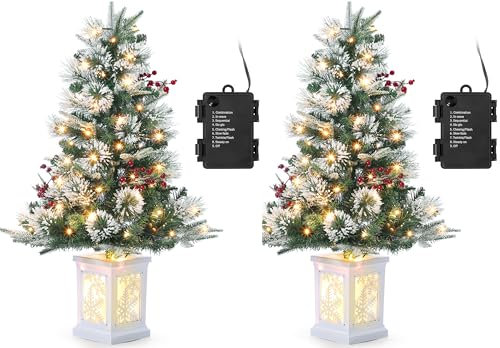 2Pack Künstlicher Weihnachtsbaum 3ft 90cm Weihnachten Baum mit 70LED warmweißer Lichterkette LED Beleuchteter Tannenbaum 8 einstellbare Modi Christbaum PVC Nadeln, Kunstbaum Weihnachten Klappsystem