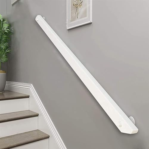 Corrimano in Legno per Scale Ringhiere, Passamano per Scale in Legno Antiscivolo con Staffe, Asta di Sostegno per Corridoio a Muro Kit Completo, Casa Loft Interni Passi Per Anziani (bianco, 360cm)