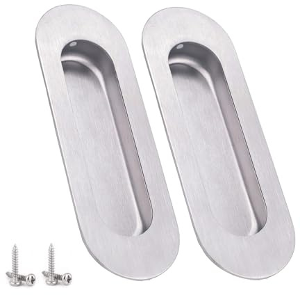 Gudalea 2 Pièces Poignées de Porte Coulissante en 304 Acier Inoxydable, Poignée Encastrée Poignée de Porte 120X40mm, Poignée Ovale Encastrées, pour Porte Coulissante Armoire Placard Tiroir - Argent