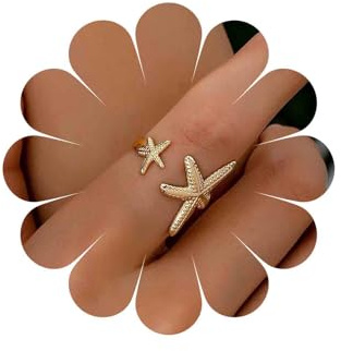 Inateannal Anelli Con Stelle Marine Boho Anelli Aperti Con Stelle Marine D'oro Anelli Vintage Regolabili Anelli Con Stelle Dichiarate Anelli Da Dito Con Doppia Stella Marina Anelli Estivi Da Spiaggia