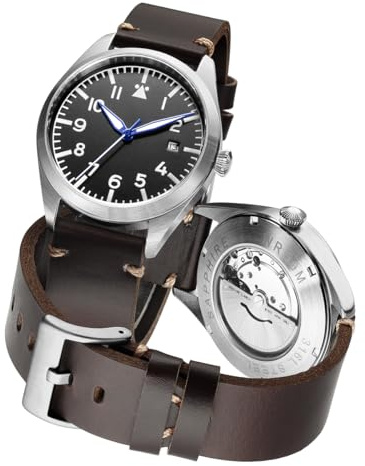 Boyarca Pilotenuhr Flieger Mechanische Automatikuhren Flieger Taucharmbanduhr Mechanische Uhren mit Leuchtend Wasserdicht Datum, Schwarz