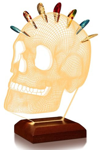 CoolGift Mart Leuchtender Gitarren-Pick-Halter, Acryl Schädel Pick Holder mit hölzernen Basis für Picks Lagerung und Anzeige, Geschenk für Gitarristen Gitarristen