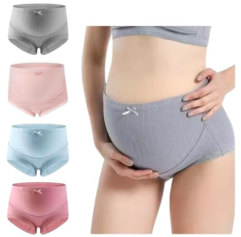 ZiaWorld 4 Pack Maternity Knickers for Women Adjustable Soft Cotton Over Bump Underwear Hipster Panties Comfortable Breathable Pregnancy Seamless Briefs (UK, Alpha, XXL, Regular, Regular, Multicolor)