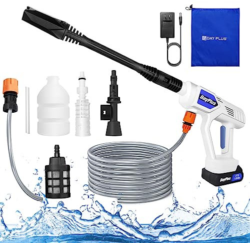Idropulitrice a batteria,21V Idropulitrice Elettrica portatile,45Bar/6534PSI,con un tubo flessibile da 5 metri e 1 * 1500mAh batterie, utilizzato per il lavaggio la pulizia e l'irrigazione delle auto