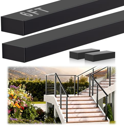 Gyykzz 6FT Stainless Steel T304 Handrail Black with POM Connector, 2 Pack Rectangular Cable Railing Handrail Flat Deck Top Rail with SS304 End Caps for Indoor Outdoor Deck Stair Cable Railing System