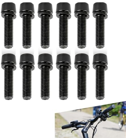 Cykelbultar, 12 st cykelflaskhållare stambultar, M5 x 18 mm cykelbultar, cykelstamskruvar, skivbromsrotorbultar med brickor, avsmalnande huvud för mountainbike, flaskhållare, styre och komponenter