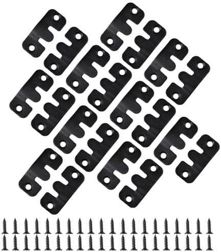LEONTOOL 10 Pairs Interlocking Flush Mount Bracket Picture Hanging Hooks Black Stainless Steel Heavy Duty Photo Frame Hook Z Clips Headboard Furniture Connector Wall Mounting Hardware with Screws