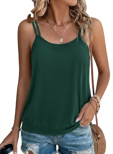 Totatuit Ladies Adjustable Vest Tops Women Summer Tank Spaghetti Strap | Sleeveless Camisole Round Neck Blouses Loose Basic Cami Casual Style Suitable For Travel Beach Shopping And Daily Wear