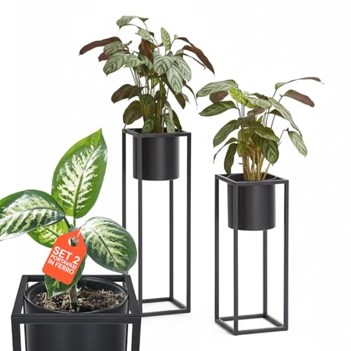 Avilia Set 2 Porta Piante da Interno – Portavasi da Interno in Ferro con Altezze Sfalsate, Supporto per Piante da Interno Design Moderno, Piedistallo per Piante Stabile 3 kg, Balcone e Ufficio