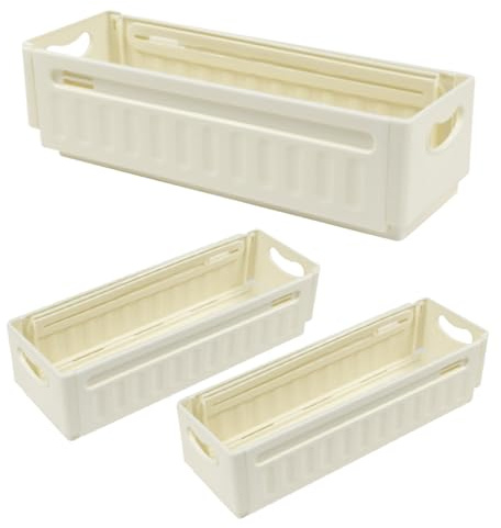 HUASD 4 cajas de Almacenamiento Extraíbles de 28-48 Cm, Organizadores de Cajones Flexibles sin Tapa, Cajas de Almacenamiento Plastico Apilables con Asa para Armarios, Cocina, Frigorífico