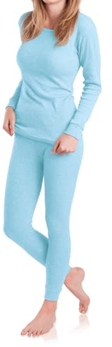 MT Set di biancheria intima termica da sci e da donna - Biancheria intima calda a maniche lunghe con interno morbido, Blu ghiaccio, S
