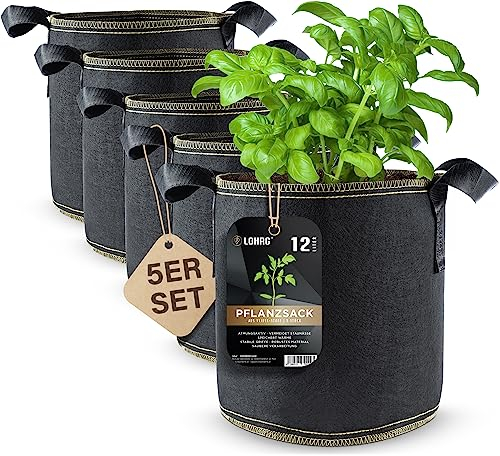 Sac de plantation non-tissé DIYer® - Sac de plantation de pommes de terre, tomates, herbes, fleurs, plantes - L'alternative saine pour balcon, jardin et terrasse 3 Gallonen 5er Pack