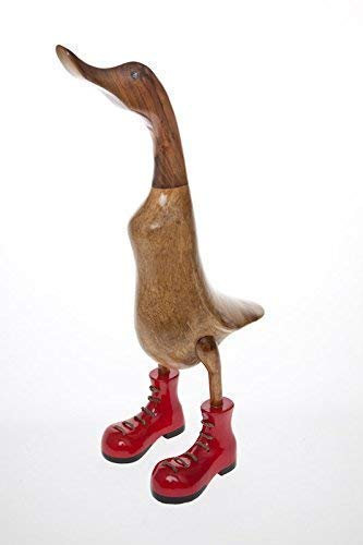 HomeGift Hand Carved Wooden Bamboo Root Duck With Welly Boots 47cm tall
