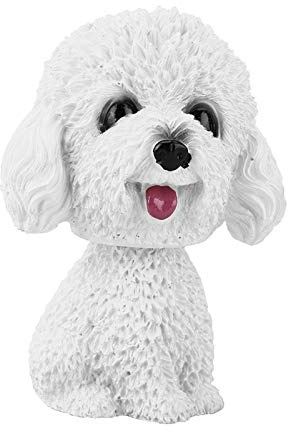 AUNMAS Car Interior Decor, White Resin Shaking Head Dog Doll Bobble Head Toy Dashboard Ornament (8.5 x 6.4 x 5cm)