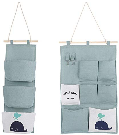 MaoXinTek 2 Stile Wandaufbewahrungstasche aus Leinen mit kleinen Taschen für Zuhause und Büro, 2 Stück