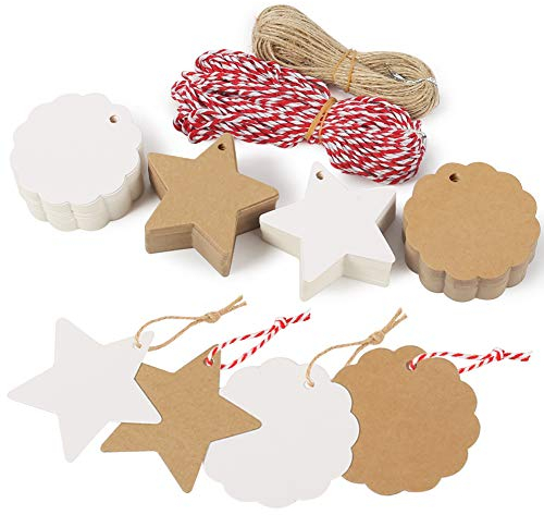 SallyFashion Kraftpapier Anhänger, 200 Stk. Geschenkanhänger Etiketten Kraftpapier Tags Karten mit Jute Schnur für Hochzeit Geschenk Weihnachten
